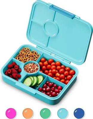 Produktbild von Schmatzfatz Bento-Box für Kinder - BPA-frei, Auslaufsicher, 4-6 Fächer, Modular, Spülmaschinenfest, Brotdose für Kindergarten, Vesperbox, Snackbox, Petrol Sea, 20,8 x 4,5 x 15 cm