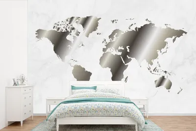 Produktbild von MuchoWow® Fototapete für Wohnzimmer oder Schlafzimmer Wandtapete Vinyl Motivtapete Weltkarte - Schwarz und weiß - Marmor - 600x400 cm - Vinyltapeten