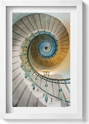 Produktbild von Wendeltreppe– Wandbild mit Rahmen – Gerahmtes Bild  – Wanddekoration – 20x30 cm – Weiß