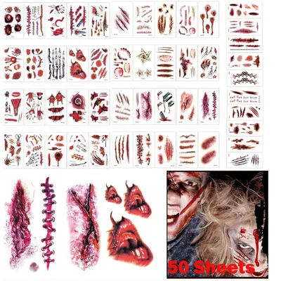 Produktbild von Halloween-Tattooset mit 280 Stück Kunstblut und Narbenaufklebern