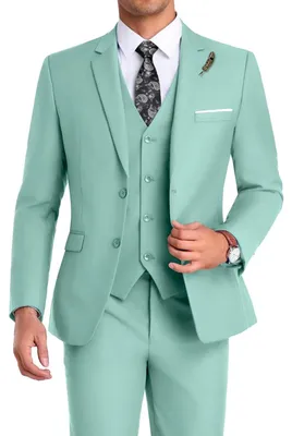 Image de Costumes haut de gamme : ensemble de costume pour homme en 3 pièces, coupe ajustée, idéal pour les témoins de mariage ou les cérémonies