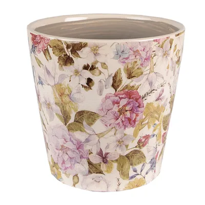 Obrázok produktu pre Clayre & Eef Kvetináč Ø 14x13 cm Ružovo-béžová Keramické kvety