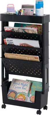 Obrázok produktu pre Knižnica, 5 políc, 38 cm x 17 cm x 77 cm, čierna, plast, do kancelárie