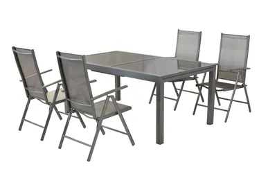 Produktbild von Merxx Gartenmöbel Set Amalfi 5tlg., 4 Klappsessel, Ausziehtisch 140 (200) x 90 cm, diamant - Aluminium/Textil