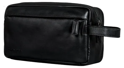 Produktbild von 'Marbella' Kulturbeutel Herren Leder Kulturtasche Damen Echtleder Reise-Kosmetiktasche Groß Waschtasche Schminktasche mit Fächern Wasserdicht - Reisen Handgepäck, Farbe:schwarz
