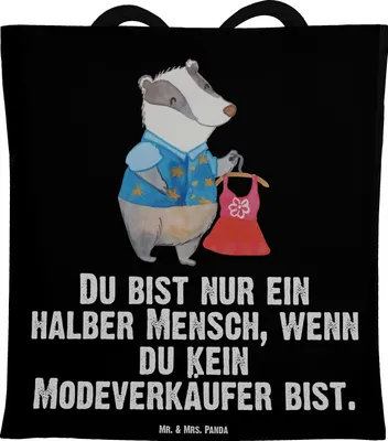 Produktbild von Mr. & Mrs. Panda Beutel Modeverkäufer Herz - Schwarz - Geschenk, Verkäufer, Fashion Store, Uni Tasche, Shopping, Spruch, Lustig, Witzig, Tote Bag, einkaufsshopper