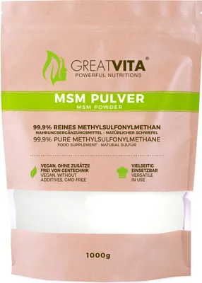 Produktbild von GreatVita MSM Pulver 1000g | 99,9% reines Methylsulfonylmethan, organischer Schwefel
