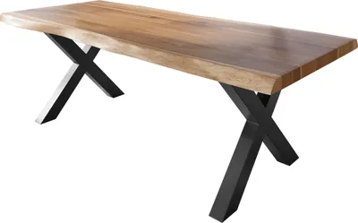 Produktbild von Esstisch Baumkante massiv Akazie natur 200 x 110 X-Gestell Metall schwarz TITAN