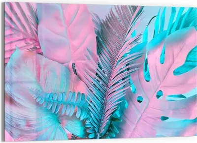 Produktbild von DEQORI Glasbild Echtglas 90x60 cm 'Tropenblätter: Farbeffekt' Wandbild Bild modern Deko