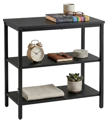 Zdjęcie produktu dla Szafka nocna Relaxdays, 3 otwarte półki, wys. x szer. x gł.: 61 x 60 x 30 cm, do sypialni, prostokątny stolik pomocniczy do salonu, czarny