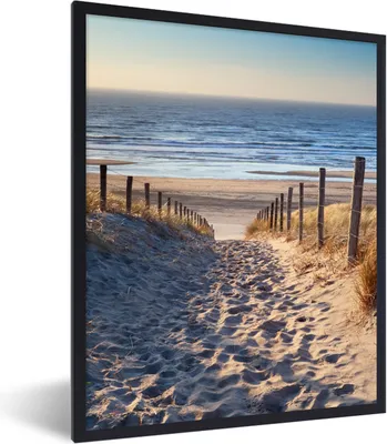 Produktbild von MuchoWow® Gerahmtes Poster Strand - Meer - Niederlande - Dünen - Sonne 60x80 cm - Poster mit Schwarzem Bilderrahmen Wandposter Rahmen Foto Bilder - Premium - Wanddeko Wohnzimmer