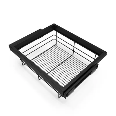 Produktbild von Emuca Set aus Drahtkorb- und Gleitrahmenset mit sanftem Schließen für Kleiderschrank, verstellbar, Modul 600mm, Schwarz texturiert