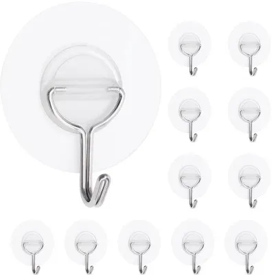 Immagine prodotto di Ibenzoa® Set da 12 ganci adesivi trasparenti per pareti, in acciaio inossidabile, con capacità di carico fino a 5 kg – ideali per bagno e cucina, senza necessità di foratura