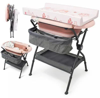 Immagine prodotto di Vaschetta per bambini pieghevole 2-in-1, con altezza regolabile e sistema di scarico