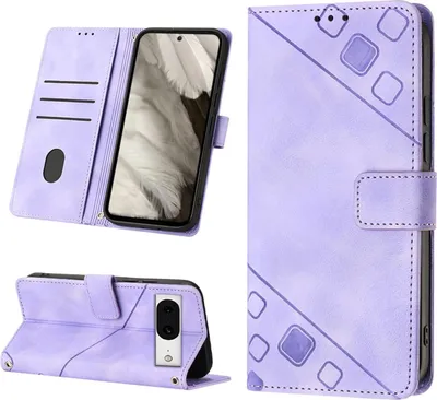 Produktbild von Hülle für Google Pixel 8 Prägung Flip Leder Brieftasche Schutzhülle mit Ständer Lila