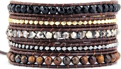 Produktbild von Wickelarmband Schwarzer Achat, Hämatit, Messingperlen, Uni