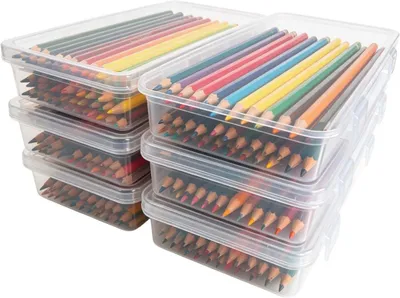 Imagen del producto de Cajas de almacenamiento apilables de plástico transparente, juego de 6 unidades, 19x9x3 cm, para oficina y escuela