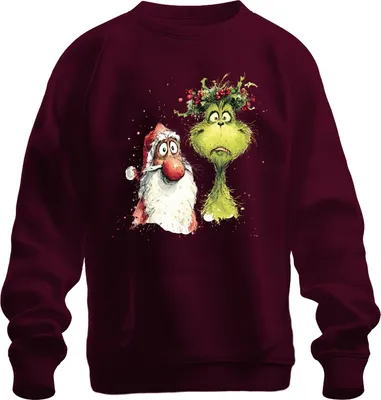 Produktbild von Grinch Weihnachtsmann Weihnachten lustig Geschenk Aquarell Retro Uni Sweatshirt Pullover, Burgundy, XL