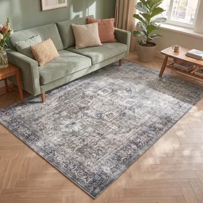 Produktbild von Volero - Teppich Vintage - Lugan Grün Grau - 80x150 cm - Wohnzimmer, Esszimmer, Schlafzimmer - Klassik, Industrielle, Modern, Orientalisch