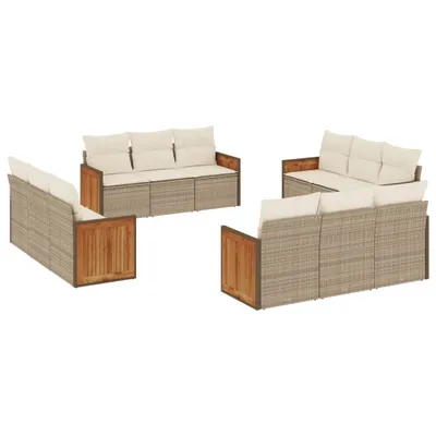 Produktbild von vidaXL 12-tlg. Garten-Sofagarnitur mit Kissen Beige Poly Rattan