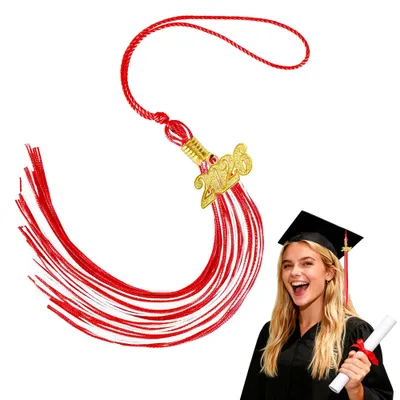 Abschlussquaste 2026, rot/weiß, mit goldenem Anhänger, 22,8 cm