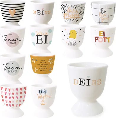 Produktbild von LS-LebenStil Echt-Gold Eierbecher Spruch "Deins" edle Gute Laune Eibecher Eierhalter Eihalter Deko Frühstückstisch Geschenk Hochzeit Verlobung