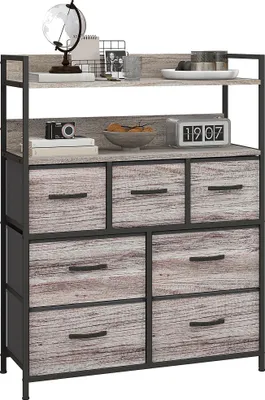 Image de HOMCOM Commode chambre meuble de rangement commode 7 tiroirs en tissu pliables et amovibles avec étagères ouvertes et cadre en acier, chiffonnier pour salon, chambre, entrée, gris