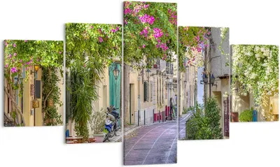 Produktbild von Bild auf Leinwand - Leinwandbild - Straße dekoration blumen griechenland - 125x70cm - Wand Bild - Wanddeko - Leinwanddruck - Bilder - Kunstdruck - Leinwand bilder - Wandkunst - EA125x70-2429
