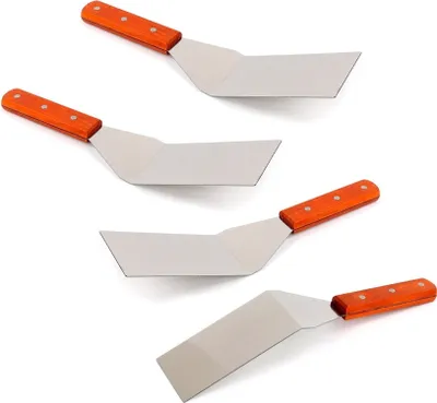 Zdjęcie produktu dla 4 x solidny zestaw łopatek ze stali nierdzewnej - 4-pakowy obracak do mięsa z drewnianą rączką łopatka do pieczenia łopatka do pieczenia łopatka do grillowania łopatka do grillowania BBQ przybory kuchenne obracak do grillowania burgerów