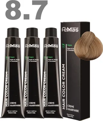 Produktbild von FemMas Haarfarbe mit Arganöl Hellblond Sand 8.7 | 3x100 ml
