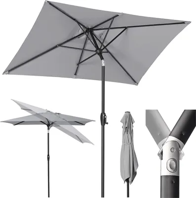Image de Sekey Parasol balcon Parasol de marché 140×210 cm avec manivelle, en 100% polyester, protection solaire UV50+, gris clair