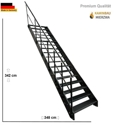 Produktbild von Wangen- Treppe Stahltreppe Gitterroststufen 18 Stufen mit Geländer Links komplett Anthrazit Breite 120 cm / Höhe: 342cm Außentreppe / Metalltreppe