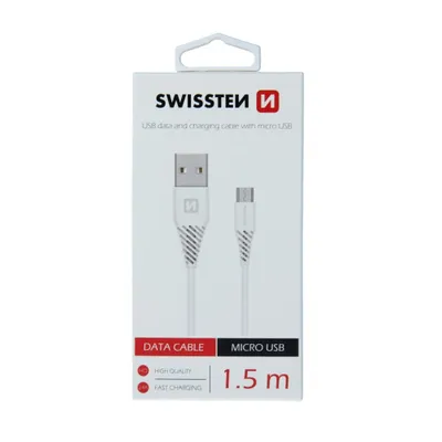 Obrázok produktu pre Dátový kábel Swissten USB/micro USB 1,5 m (6,5mm), biely