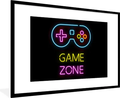 Produktbild von MuchoWow® Gerahmtes Poster Controller - Spiel - Neon - Schwarz - Zitate - Spielzone 90x60 cm - Poster mit Schwarzem Bilderrahmen Wandposter Rahmen Foto Bilder - Wanddekoration - Fotos