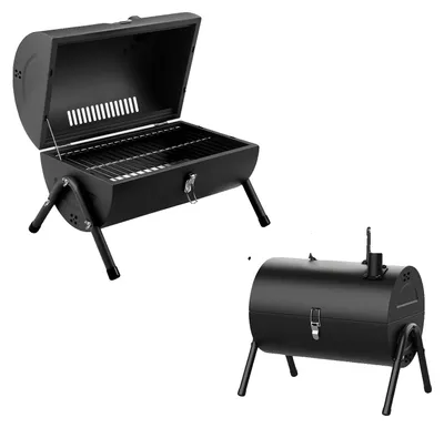 Zdjęcie produktu dla Grill węglowy, przenośny, z podwójną powierzchnią do gotowania, czarny