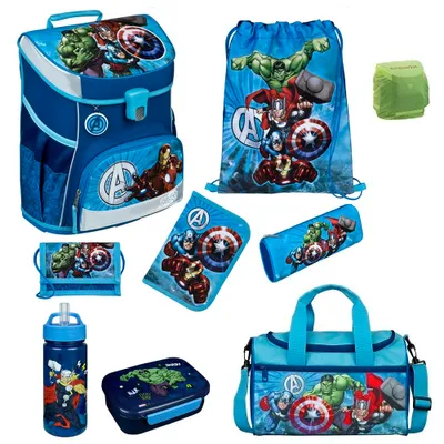 Produktbild von Avengers Schulranzen Set 9tlg Scooli Campus Fit Ranzen 1. Klasse mit Federmappe und Sporttasche blau