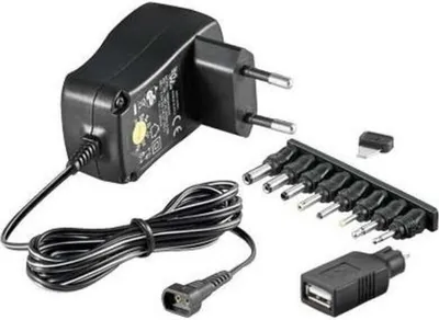 Immagine prodotto di Goobay 53995 Alimentazione universale 3 V - 12 V 0,6 A Nero 1,8 m incl. 1 USB e 8 adattatori DC max. 7,2 W e 0,6 A