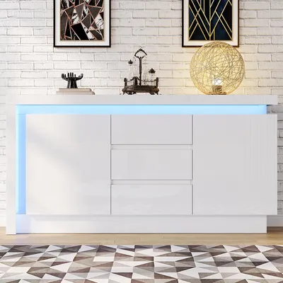 Produktbild von Sideboard mit 3 Schubladen und LED Aufbewahrungsschrank Kommode Beistelltisch 140*35*72cm Weiß
