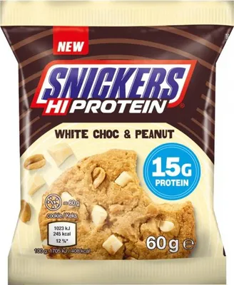 Obrázek produktu pro Mars Snickers HiProtein Cookie 60 g čokoláda-arašíd / Proteinové tyčinky, cookies a brownies / Proteinová sušenka Snickers s kousky čokolády a arašídů