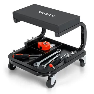 Produktbild von Rollbrett Als Werkstattliege & Rollhocker nutzbar Belastbar bis 120kg, 4 Lenkrollen mit 360° Drehfunktion. KROAK Mobiler Werkstatthocker mit Ablage