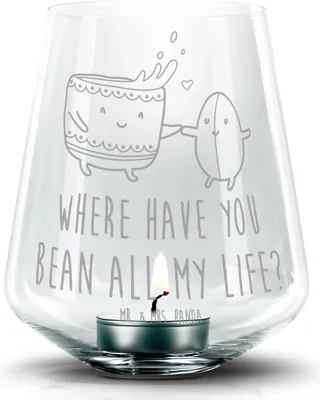 Produktbild von Mr. & Mrs. Panda glas kerzenhalter Kaffee Bohne - Transparent - Geschenk, Windlicht, Genuss, Lustige Sprüche, Kaffeebohne, Zufriedenheit, Laterne, Teelichthalter, Glück