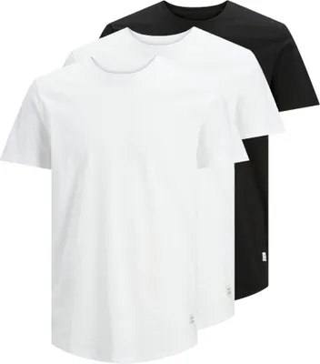 Produktbild von JACK&JONES Herren T-Shirt, 3er Pack - JJENOA TEE 3PK, Kurzarm, Baumwolle, einfarbig Weiß/Schwarz 2XL