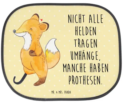 Produktbild von Mr. & Mrs. Panda Sonnenschutz Auto Fuchs Beinprothese - Gelb Pastell - Geschenk, für Autoscheiben, Beimamputation, Seitenscheibe, kfz, Sonnenblende, Amputation