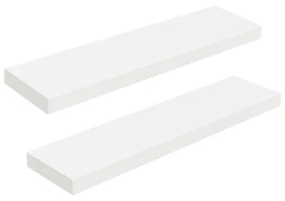 Obrázek produktu pro Závěsná police, sada 2 kusů, rozměry 80 x 20 x 3,8 cm, bílá barva, s nenápadnými držáky, vhodná do koupelny, kuchyně nebo obývacího pokoje