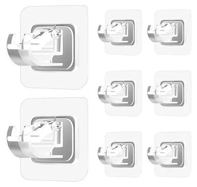 Imagen del producto de Ganchos autoadhesivos para cortinas, sin necesidad de taladro, soportes para cortinas sin taladro (8 unidades por juego)
