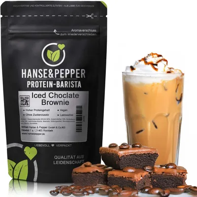 Produktbild von 1kg (ca. 35 Portionen) / Iced Chocolate Brownie Barista Kaffee Protein - Veganes Eiweiß für Iced Coffee & Shakes