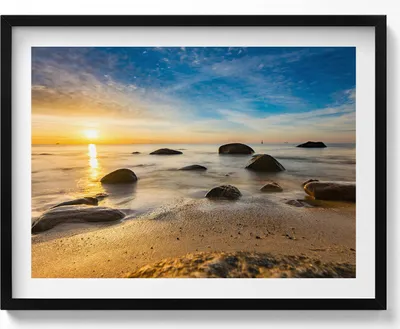 Produktbild von Sonnenaufgang an der Ostsee– Wandbild mit Rahmen – Gerahmtes Bild  – Wanddekoration – 80x60 cm –  Schwarz Rahmen