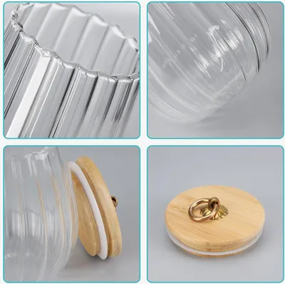 Immagine prodotto di Set di 3 barattoli in vetro per la conservazione - conservazione multifunzionale - coperchio in bambù - vetro borosilicato