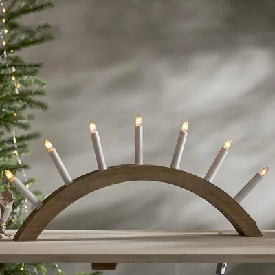 Produktbild von Lichterbogen 'Aura' - 7 warmweiße Glühlampen - L: 58cm, H: 29cm - Holz - Schalter - Braun