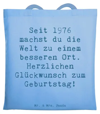 Produktbild von Mr. & Mrs. Panda Tote Bag Spruch 1976 Geburtstag - Sky Blue - Geschenk, sprüche, einkaufsshopper, Tasche, Einkaufstasche, Laptoptasche, Glückwunsch, geburtstagsgeschenk